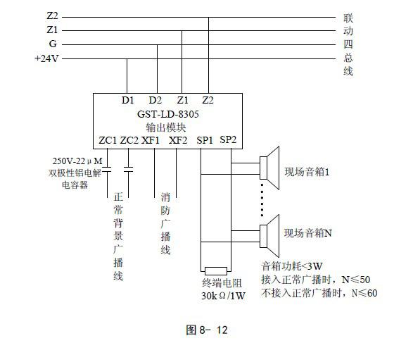 GST-LD-8305广播输出模块应用示意图 GST-LD-8305广播输出模块应用示意图