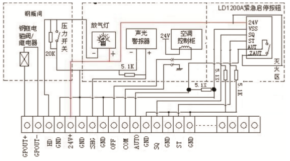 利达华信ld5503en气体灭火控制器(壁挂式)与现场设备接线示意图