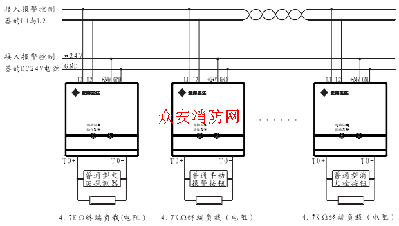 泛海三江jk-952型输入模块的接线方式